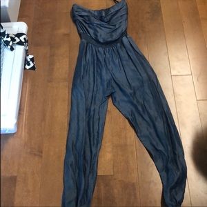 Bebe Chambray Strapless Jumpsuit